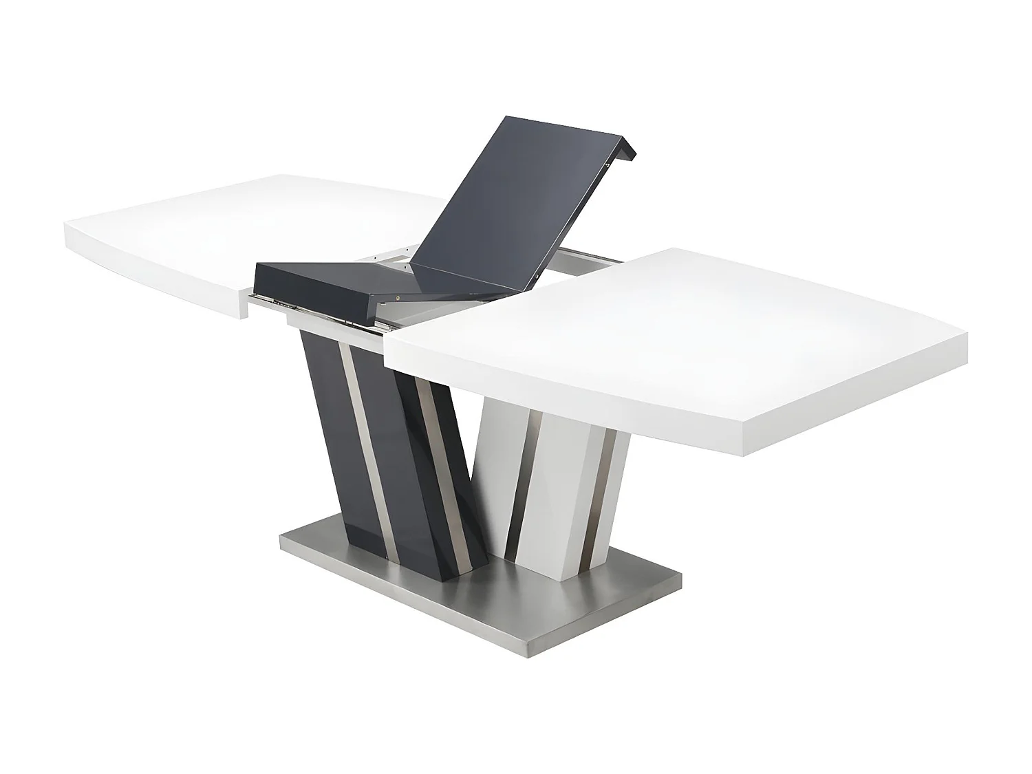 Mesa de refeições extensível NOAMI II - 6 a 8 lugares - MDF lacado cinzento e branco