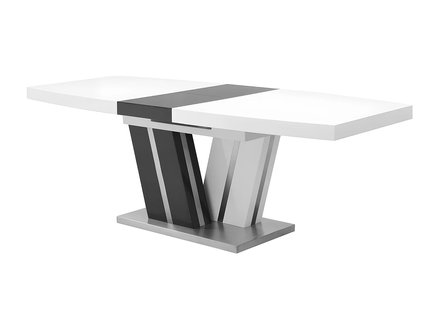 Mesa de refeições extensível NOAMI II - 6 a 8 lugares - MDF lacado cinzento e branco