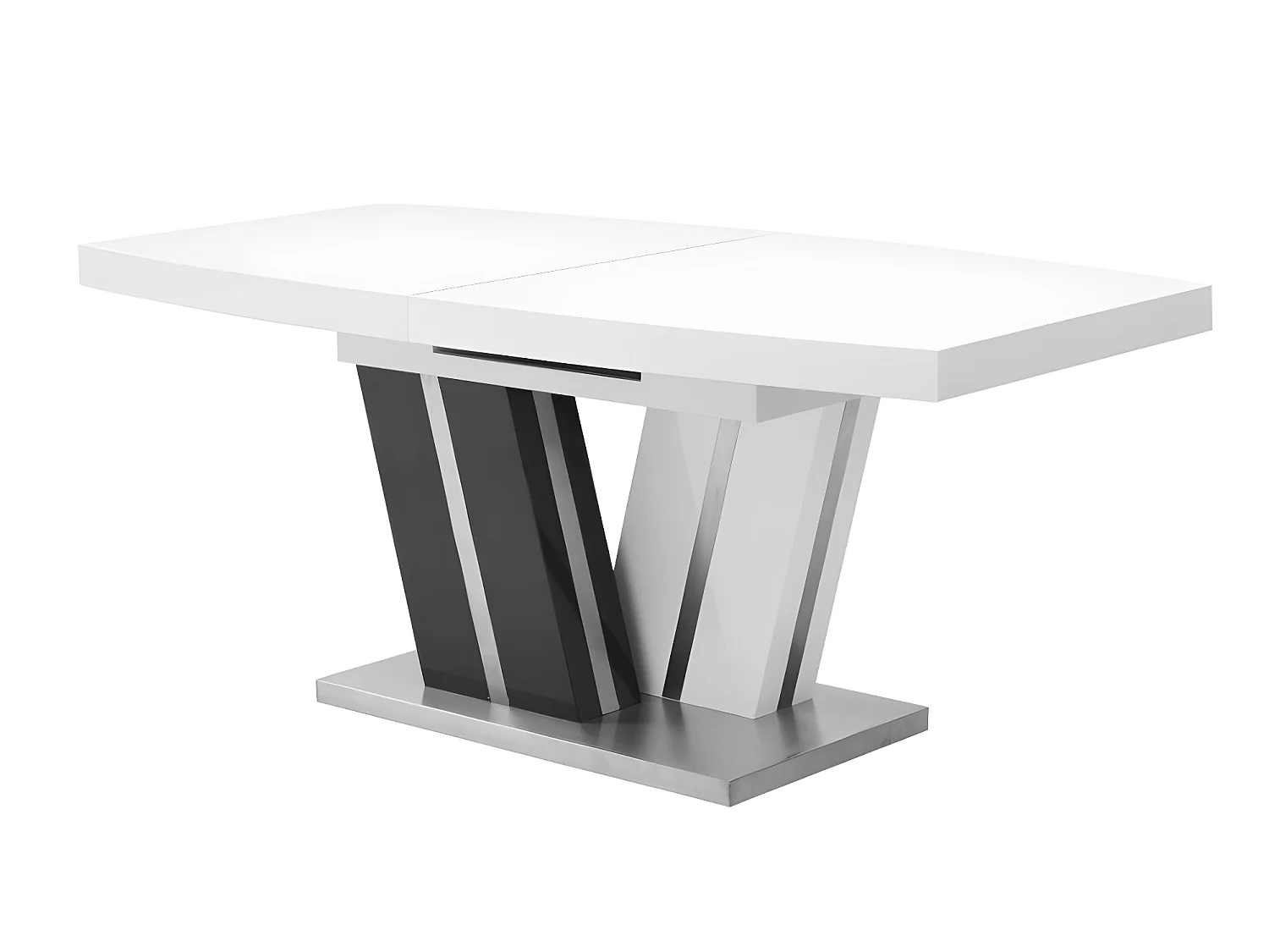 Mesa de refeições extensível NOAMI II - 6 a 8 lugares - MDF lacado cinzento e branco