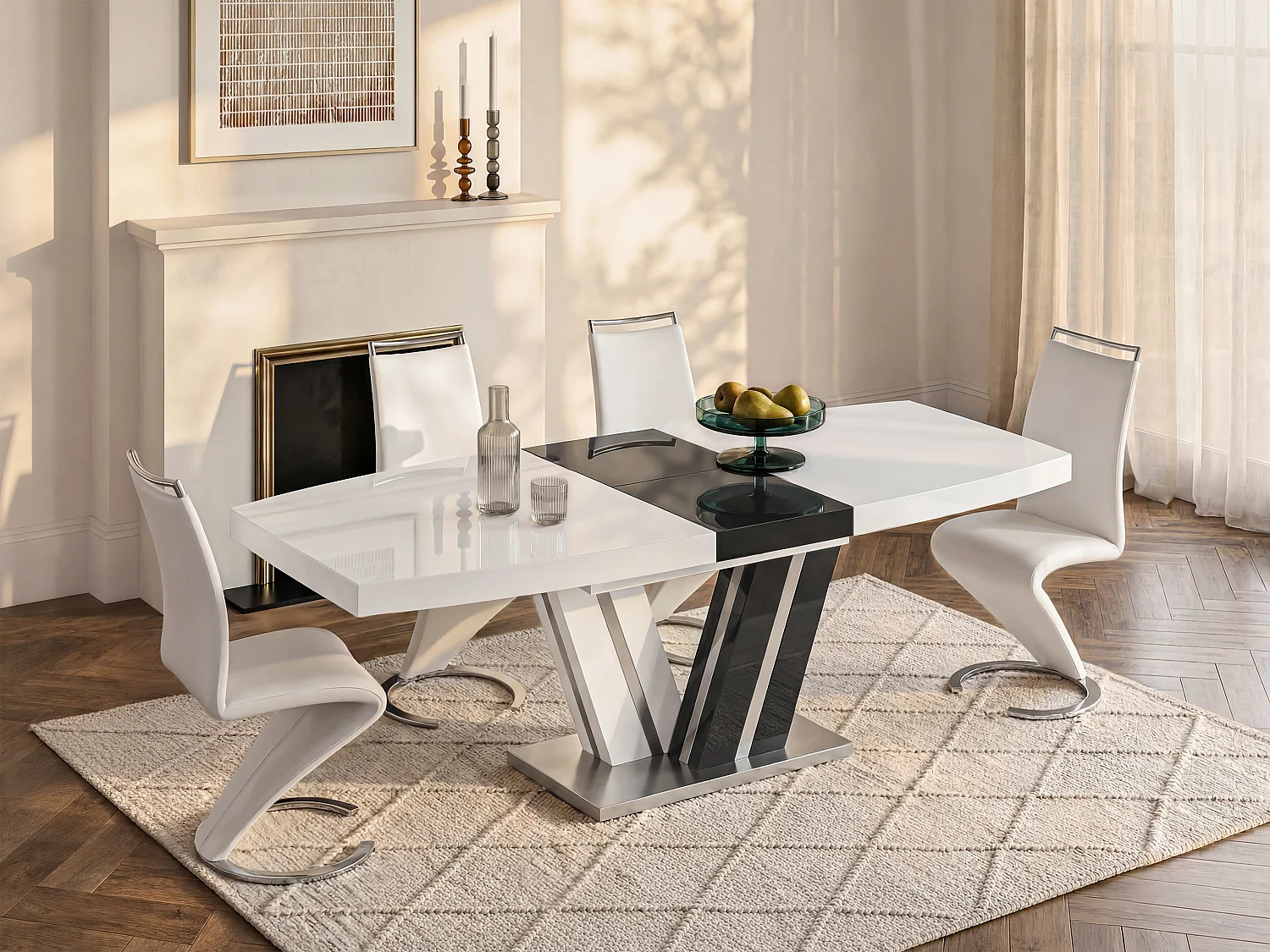 Tavolo da pranzo allungabile  6-8 posti in MDF laccato grigio e bianco - NOAMI