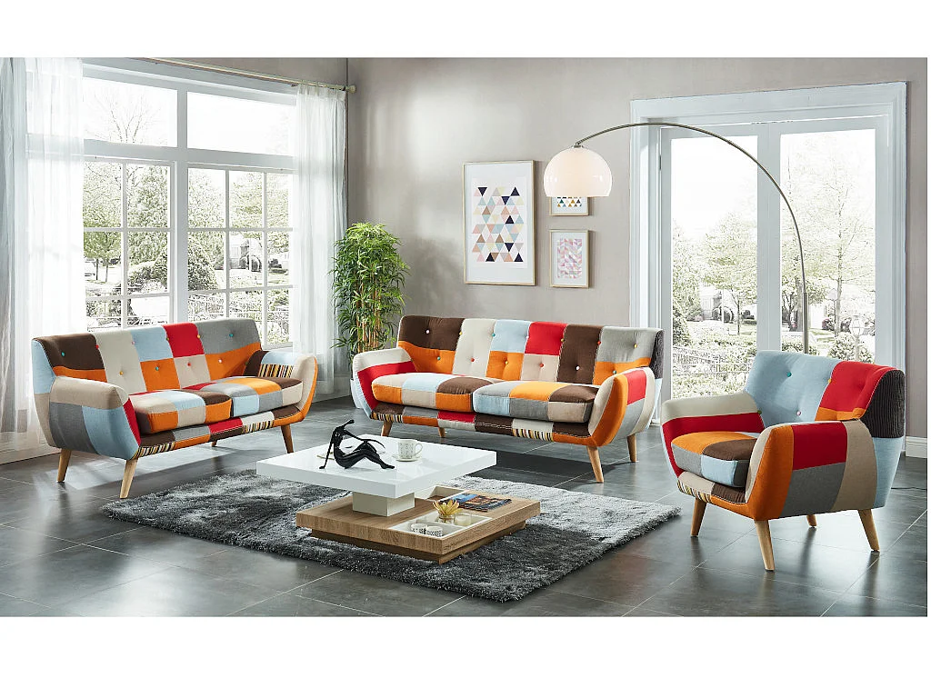 Mesa de centro FAUSTO - Tampo giratório - MDF lacado branco e carvalho