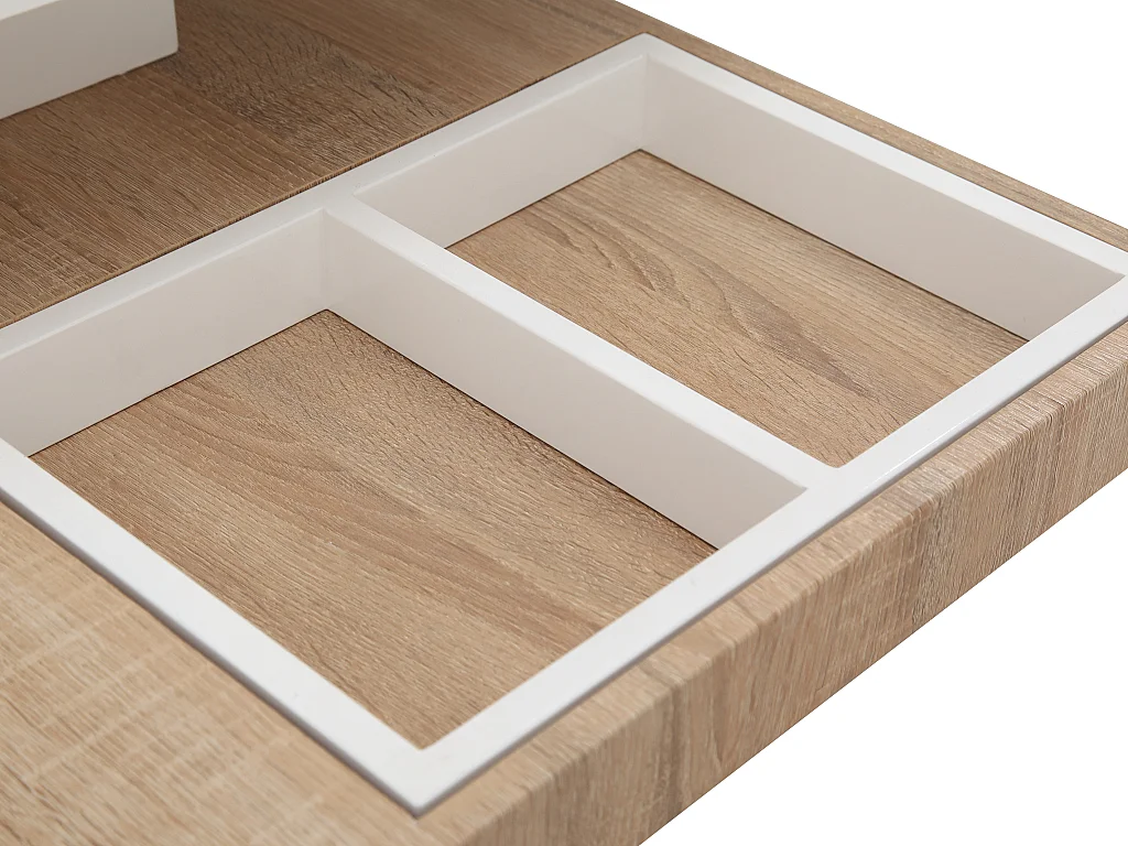 Table basse - Plateau pivotant - MDF laqué blanc et chêne - FAUSTO II