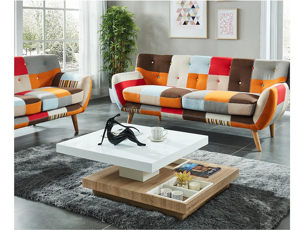 Soffbord med vridbar bordsskiva i vitlackerad MDF och ek FAUSTO II