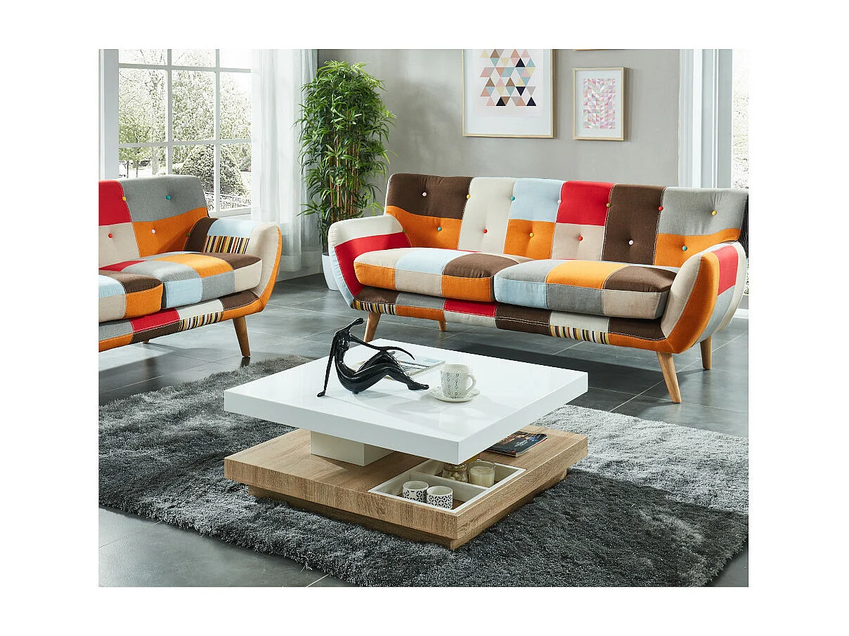 Soffbord med vridbar bordsskiva i vitlackerad MDF och ek FAUSTO II