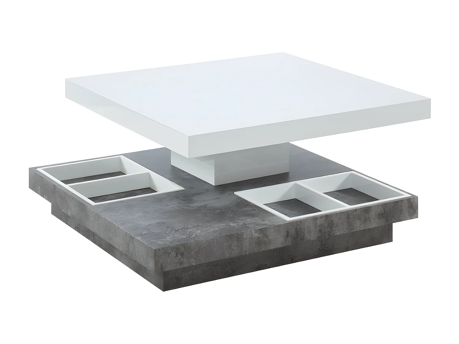 Table basse - Plateau pivotant - MDF laqué blanc et béton - FAUSTO II