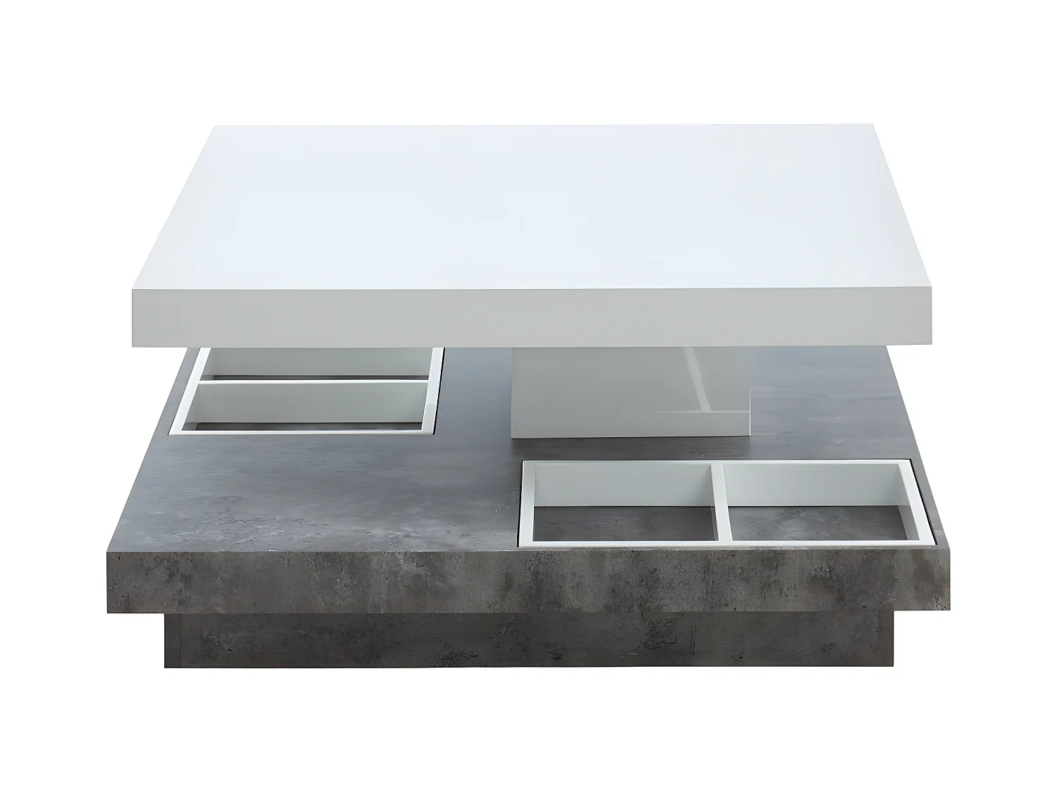 Mesa de centro FAUSTO - Tablero pivotante - MDF lacado blanco y cemento