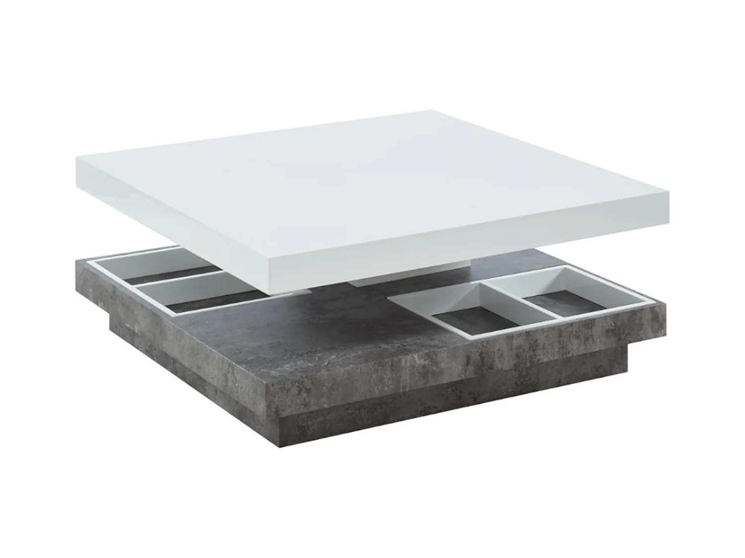 Mesa de centro FAUSTO - Tablero pivotante - MDF lacado blanco y cemento
