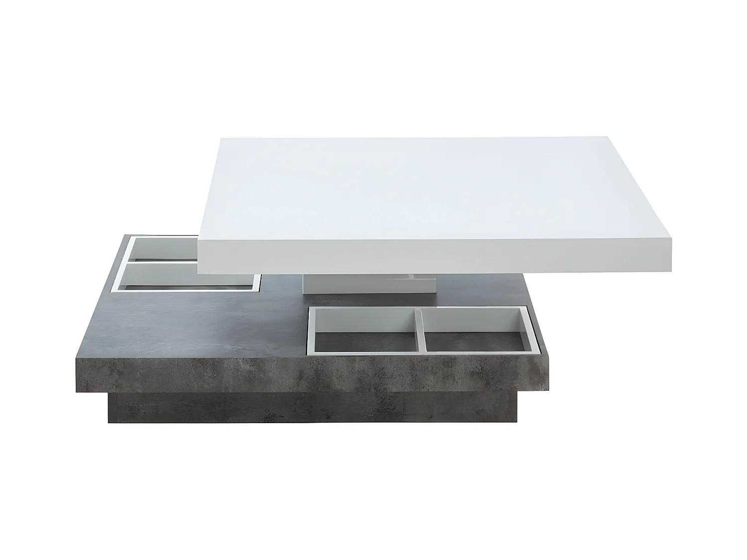 Mesa de centro FAUSTO - Tablero pivotante - MDF lacado blanco y cemento