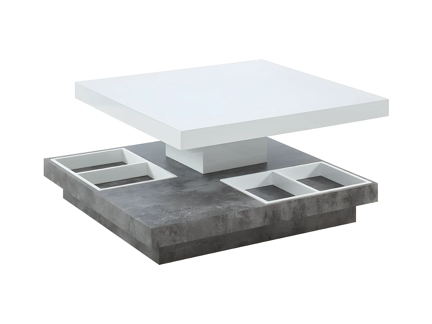 Mesa de centro FAUSTO - Tablero pivotante - MDF lacado blanco y cemento