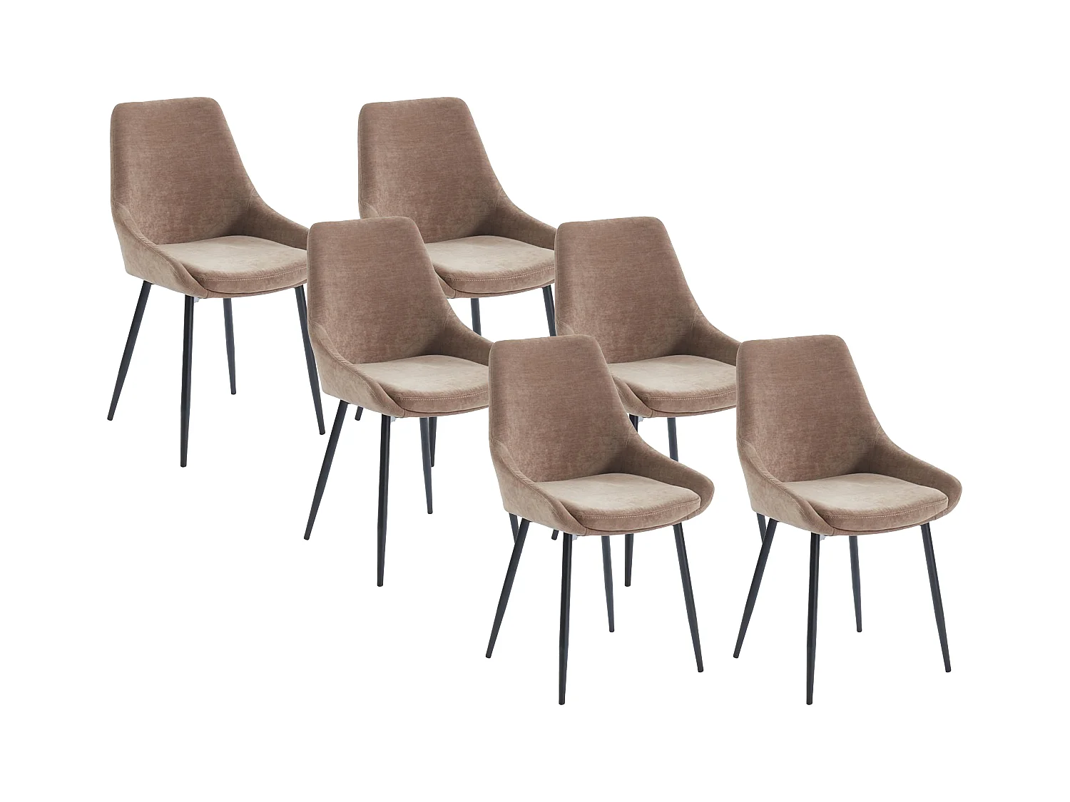 Lot de 6 chaises en tissu et métal noir - Taupe - MASURIE