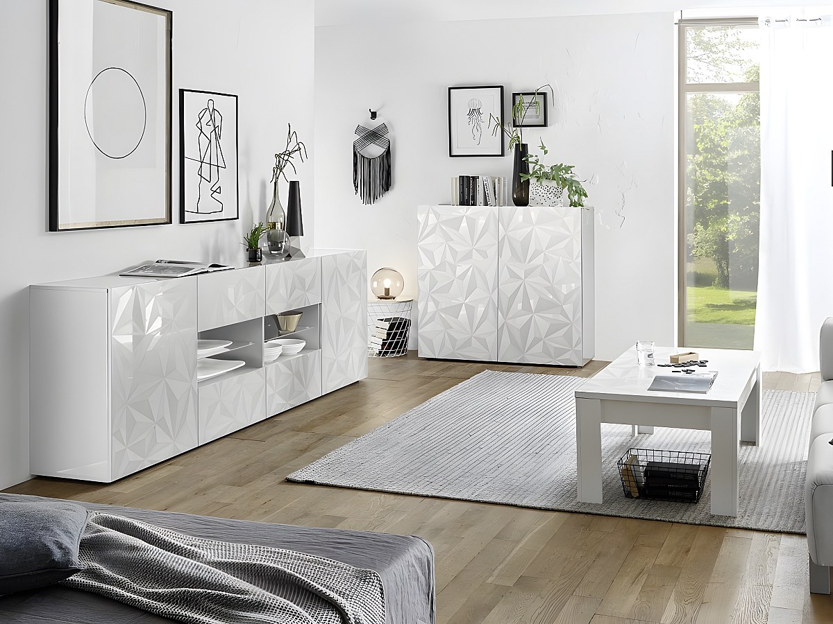 Aparador contemporâneo - 2 portas, 4 gavetas e 4 nichos - Lacado a