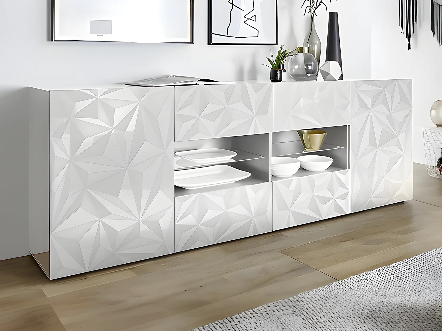 Buffet ERIS - 2 portes & 4 tiroirs - Blanc laqué