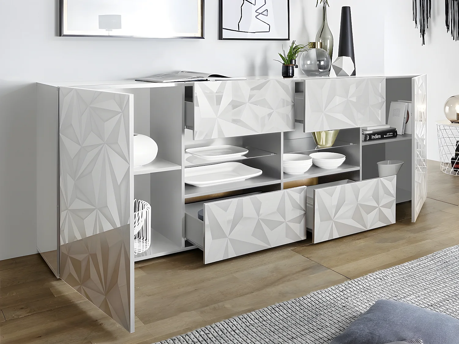 Buffet ERIS - 2 portes & 4 tiroirs - Blanc laqué