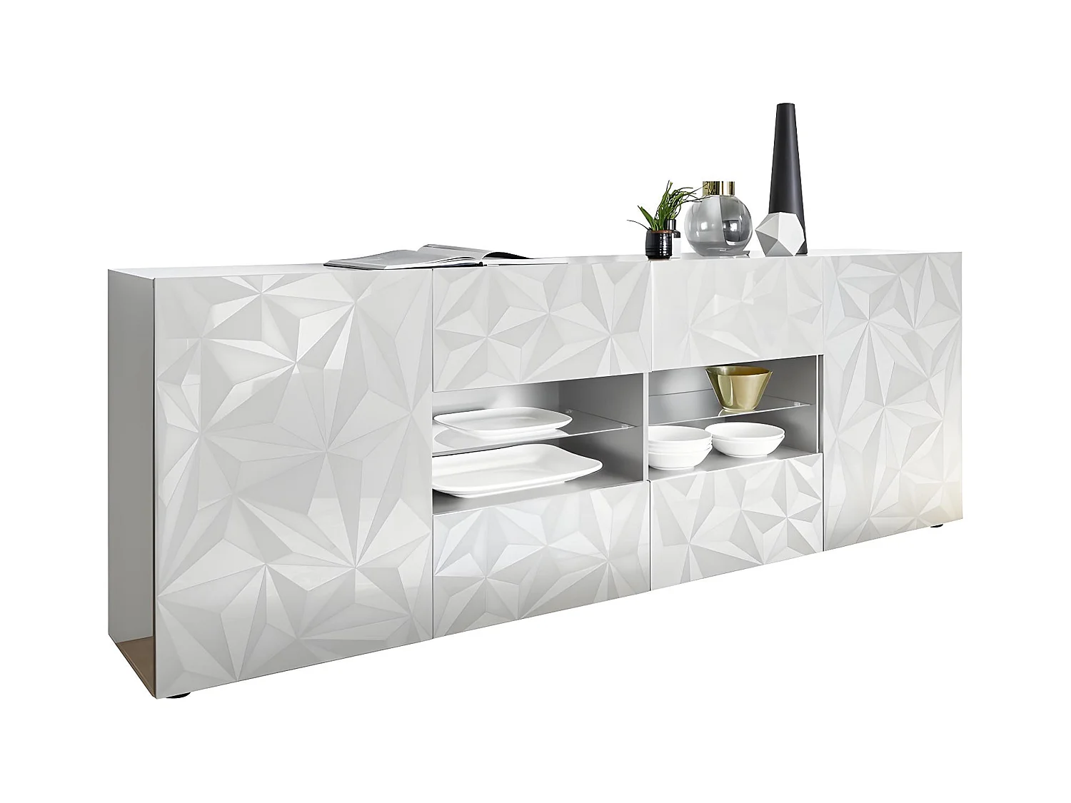 Buffet ERIS - 2 portes & 4 tiroirs - Blanc laqué