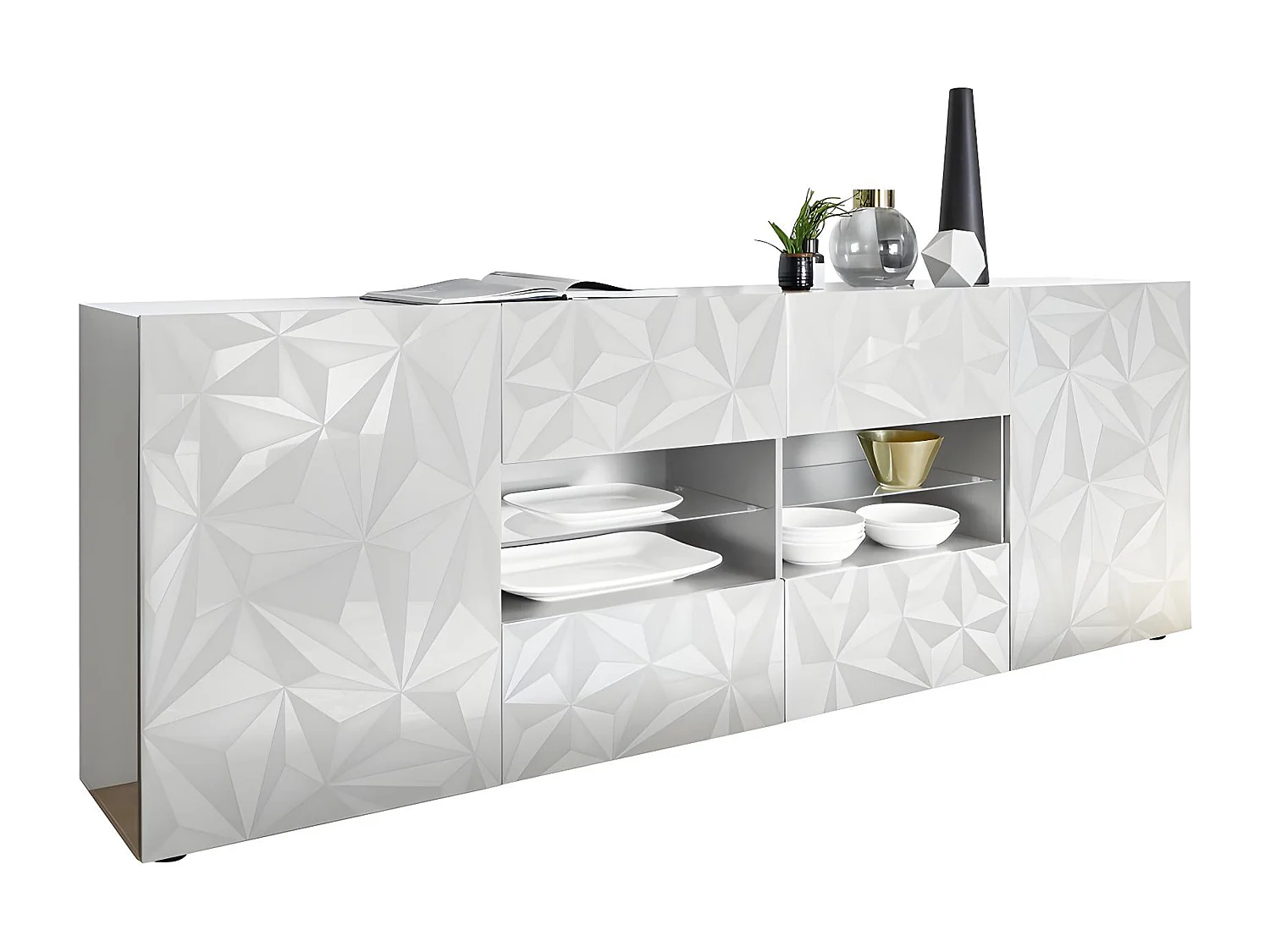 Buffet ERIS - 2 portes & 4 tiroirs - Blanc laqué