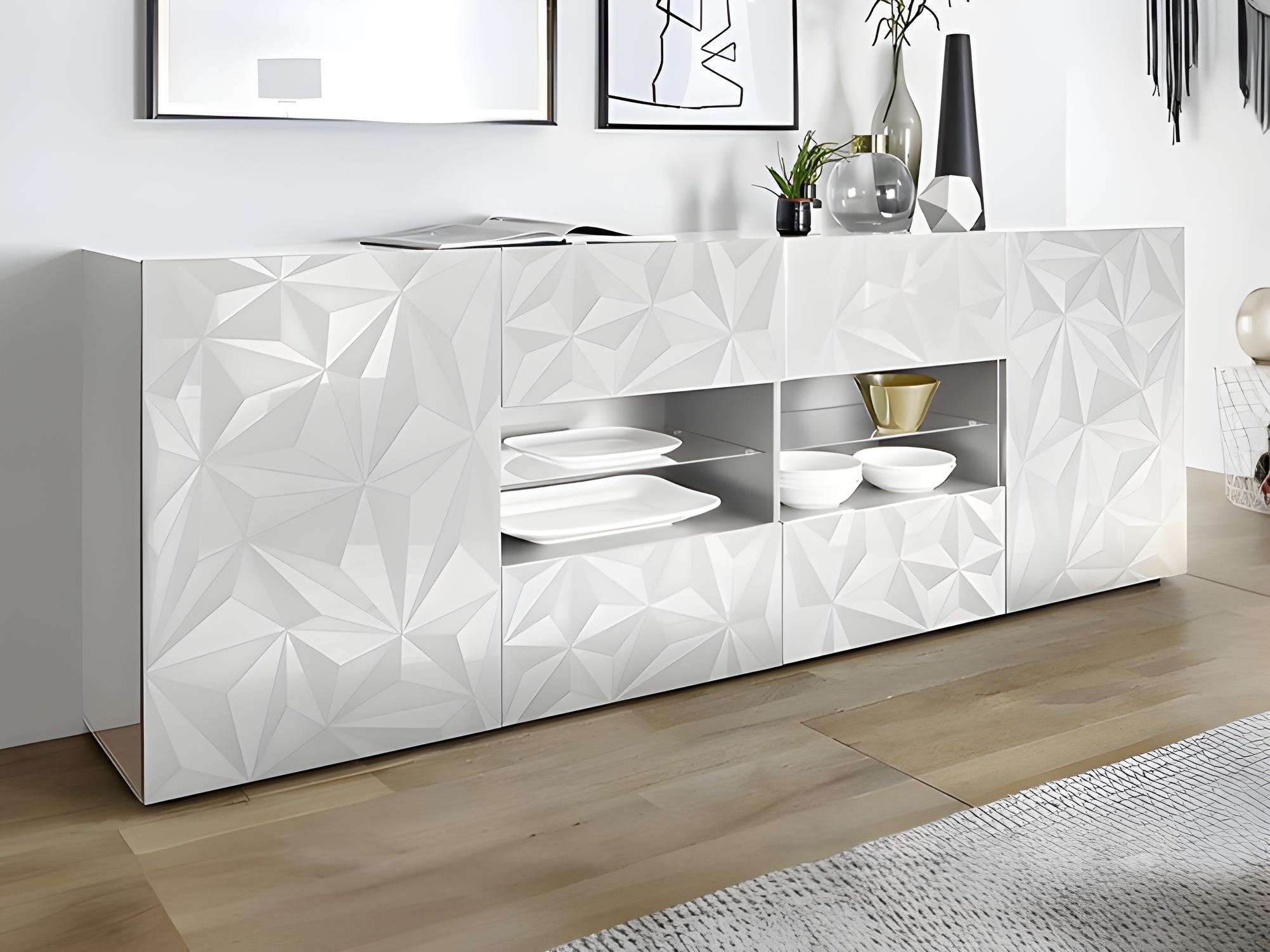 Credenza contemporanea 2 ante e 4 cassetti e 4 nicchie Bianco laccato ERIS