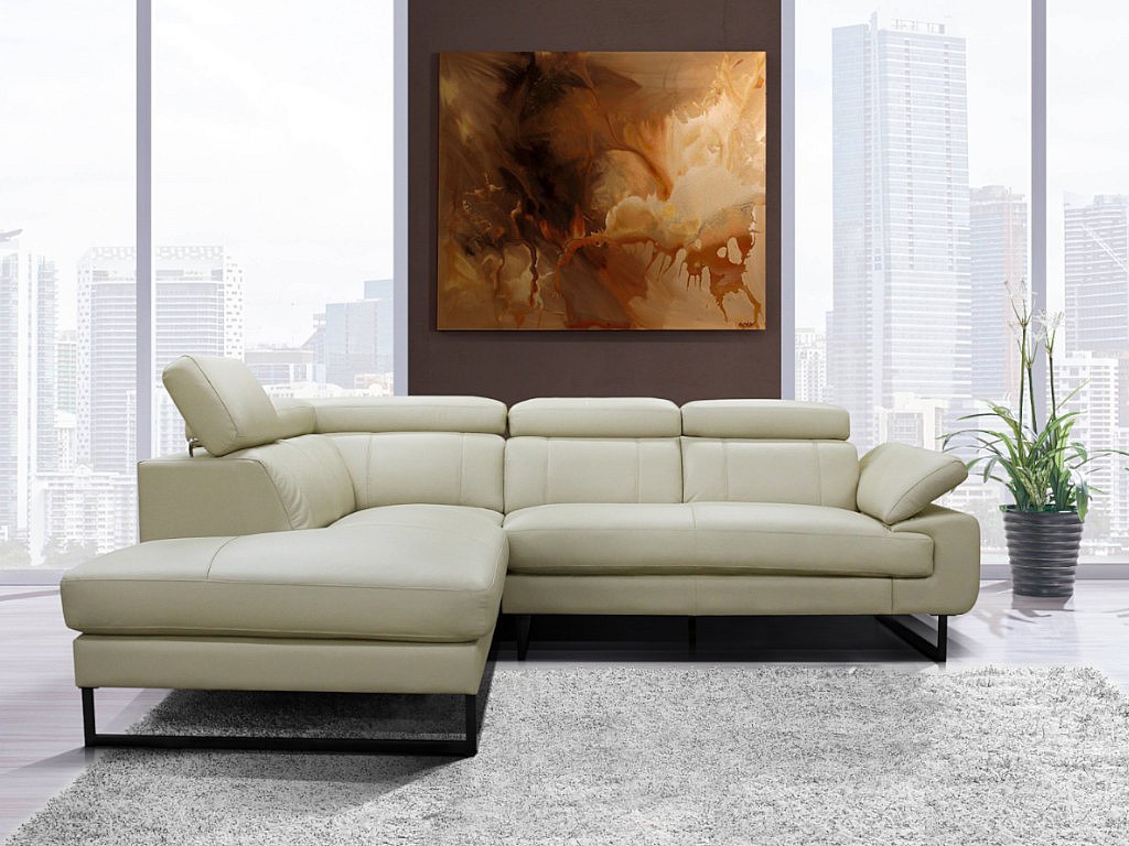 Ecksofa Leder NALISSA - Büffelleder - Elfenbein - Ecke Links