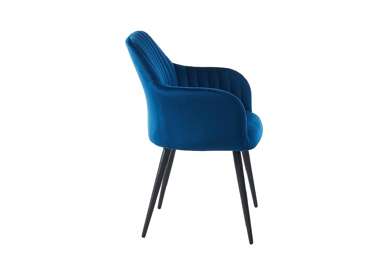 Silla con brazos vintage de terciopelo y metal negro ELEANA - Color: azul