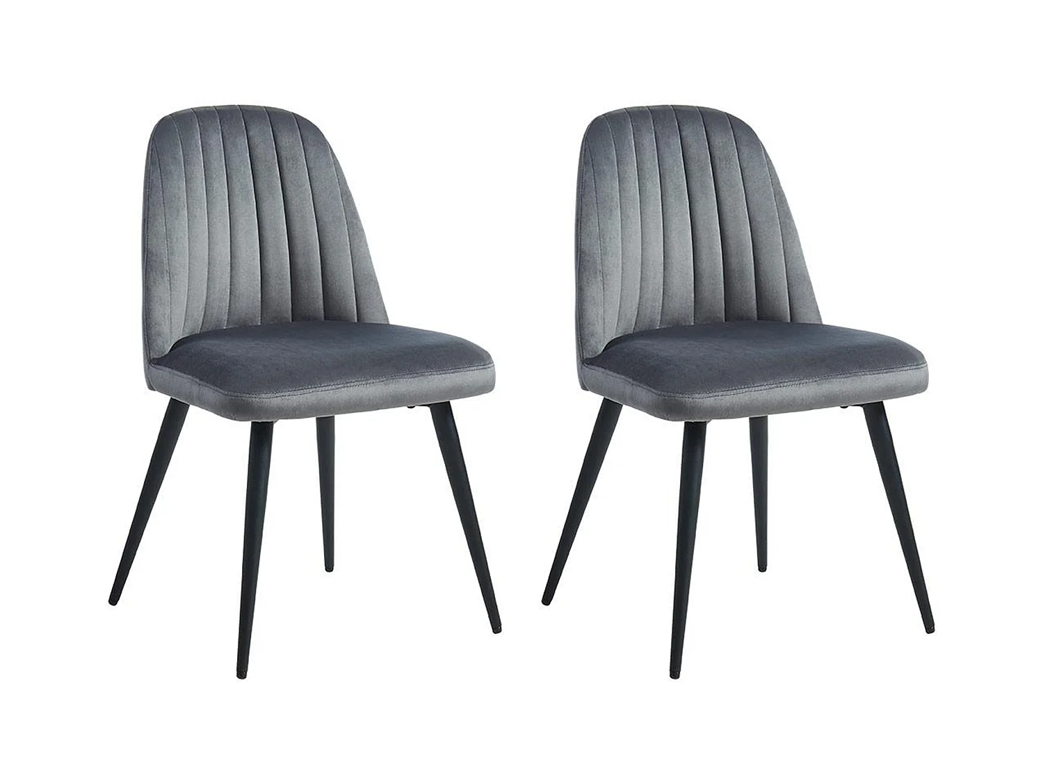 Lot de 2 chaises en velours et métal noir - Gris - ELEANA