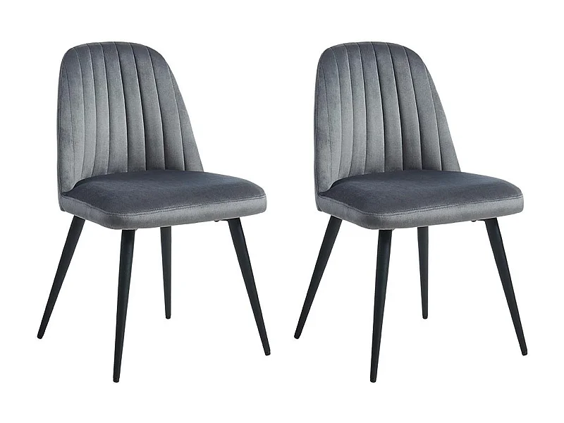 Lot de 2 chaises en velours et métal noir - Gris - ELEANA