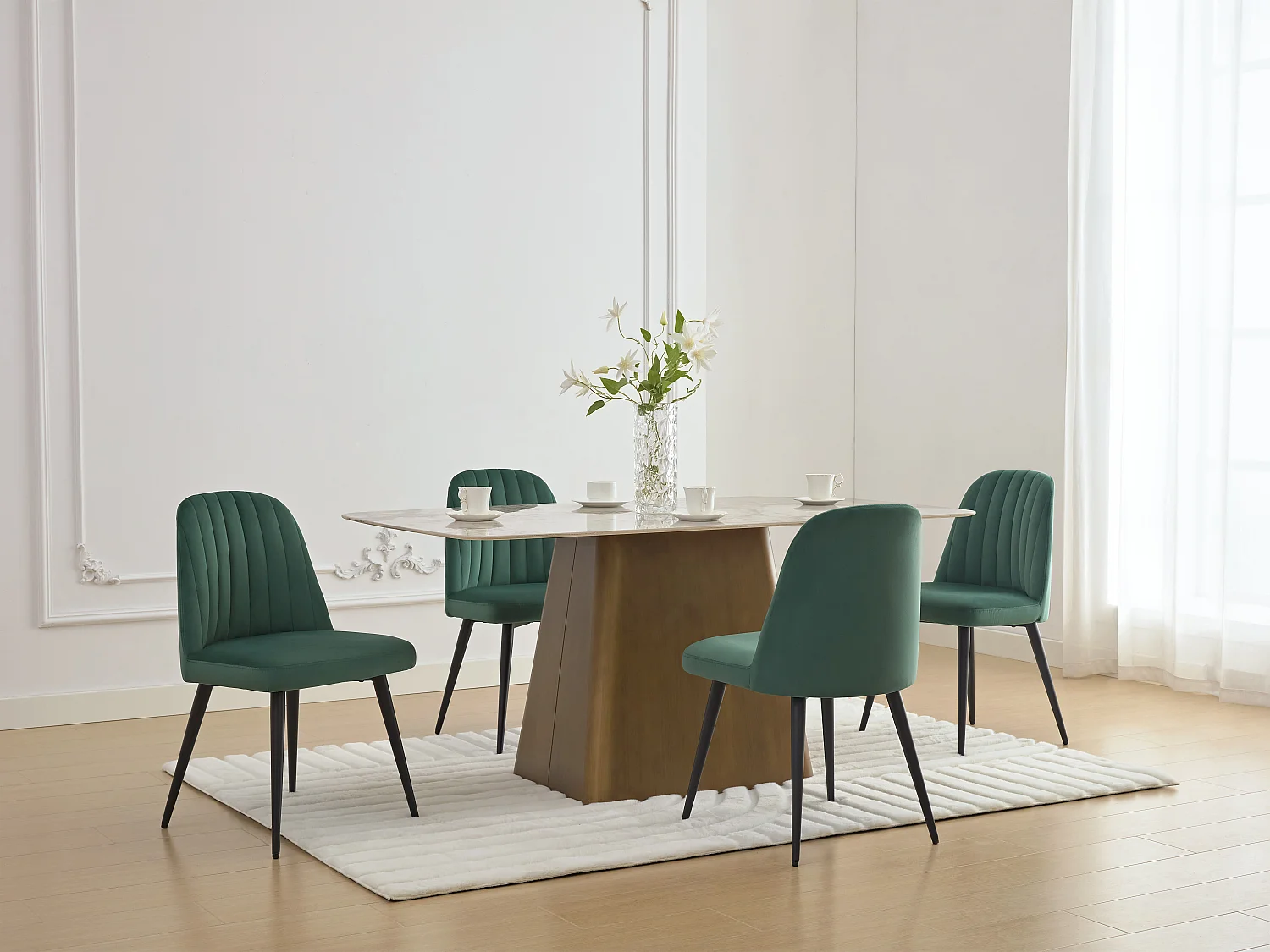 Lot de 2 chaises en velours et métal noir - Vert - ELEANA