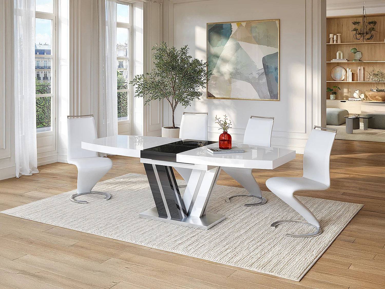 Ensemble table NOAMI + 4 chaises TWIZY - Blanc et gris