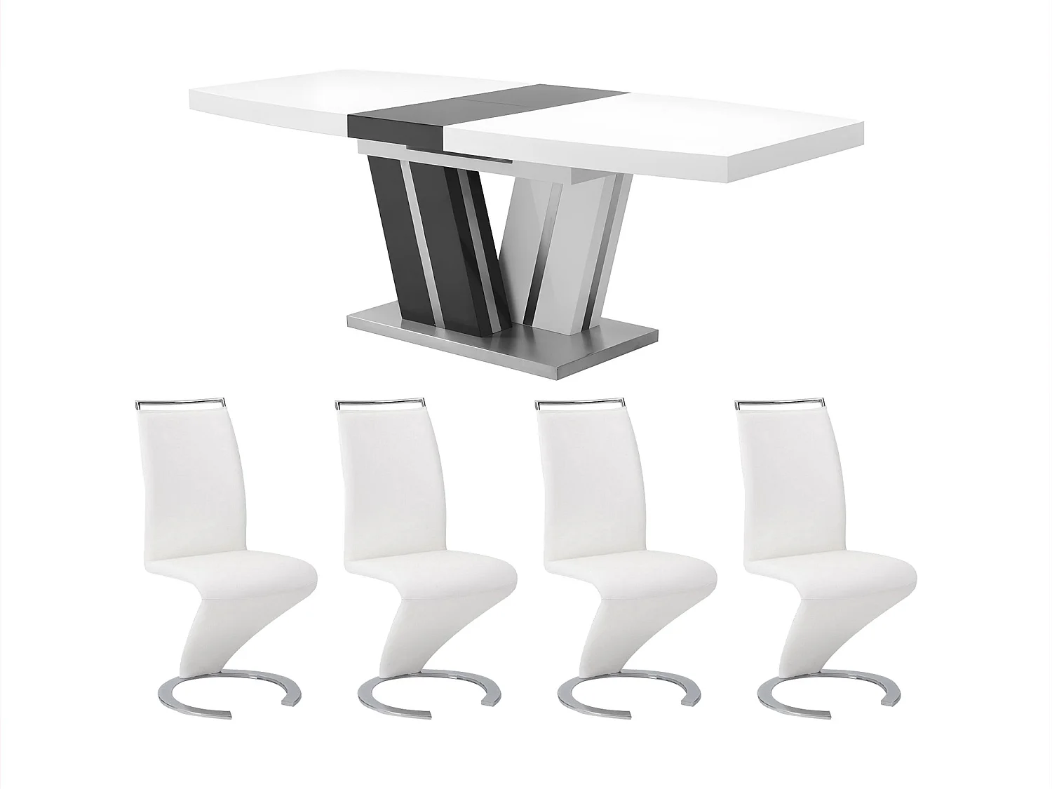 Conjunto de mesa NOAMI + 4 sillas TWIZY - Blanco y gris