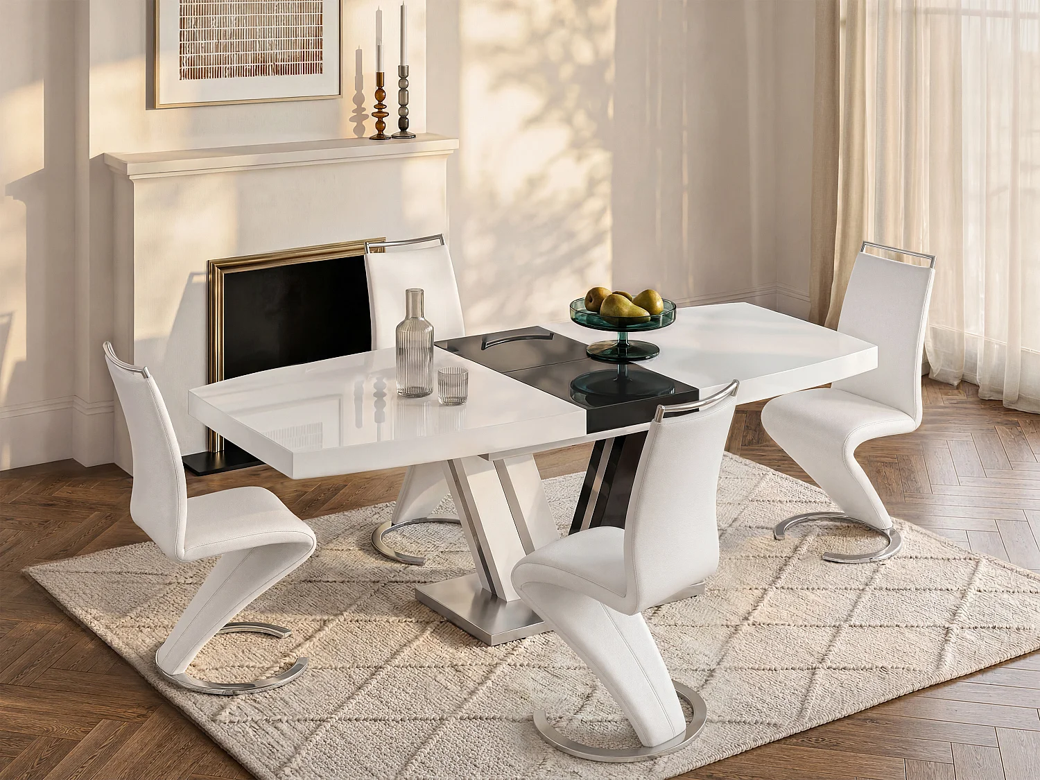 Conjunto de mesa NOAMI + 4 sillas TWIZY - Blanco y gris