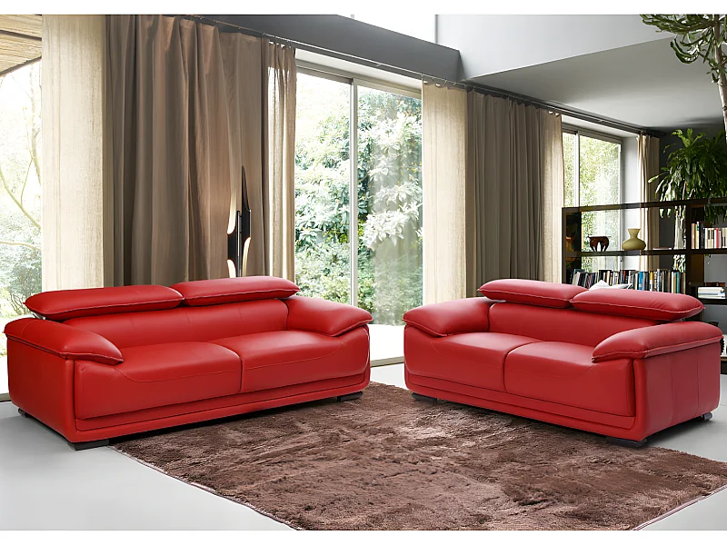 Divano 3 + 2 in pelle Rosso - MACELO