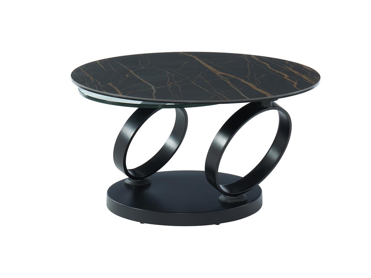 Couchtisch mit drehbaren Tischplatten - Keramik & Glas - Schwarz mit Marmor günstig online kaufen