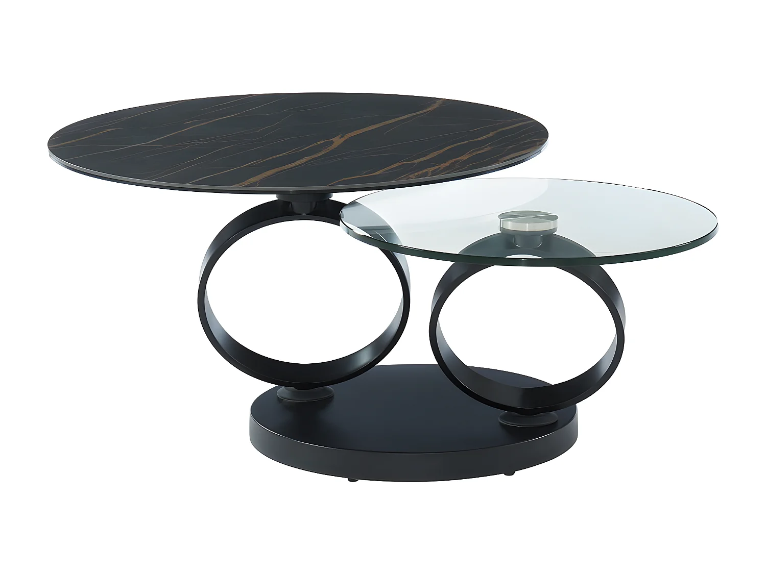 Table basse avec plateaux pivotants en céramique, verre trempé et métal - Effet marbre noir - JOLINE de Maison Céphy