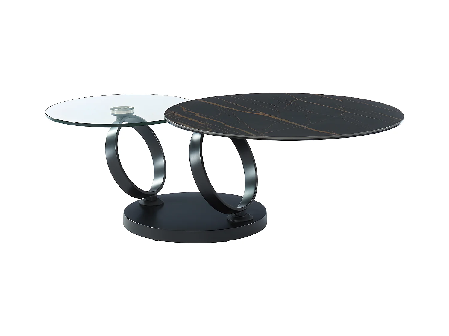 Tavolino con piano girevole in Ceramica effetto marmo e Vetro temperato Nero - JOLINE