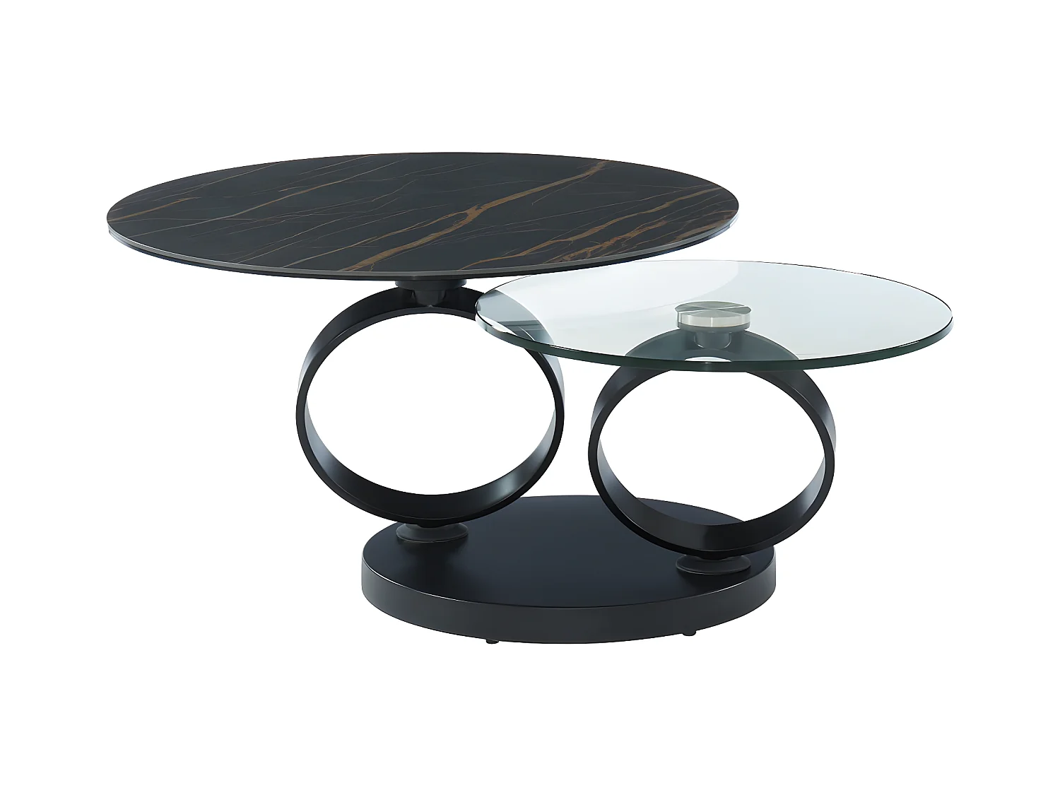 Tavolino con piano girevole in Ceramica effetto marmo e Vetro temperato Nero - JOLINE