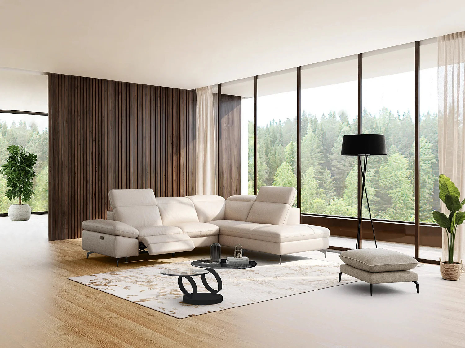 Tavolino con piano girevole in Ceramica effetto marmo e Vetro temperato Nero - JOLINE