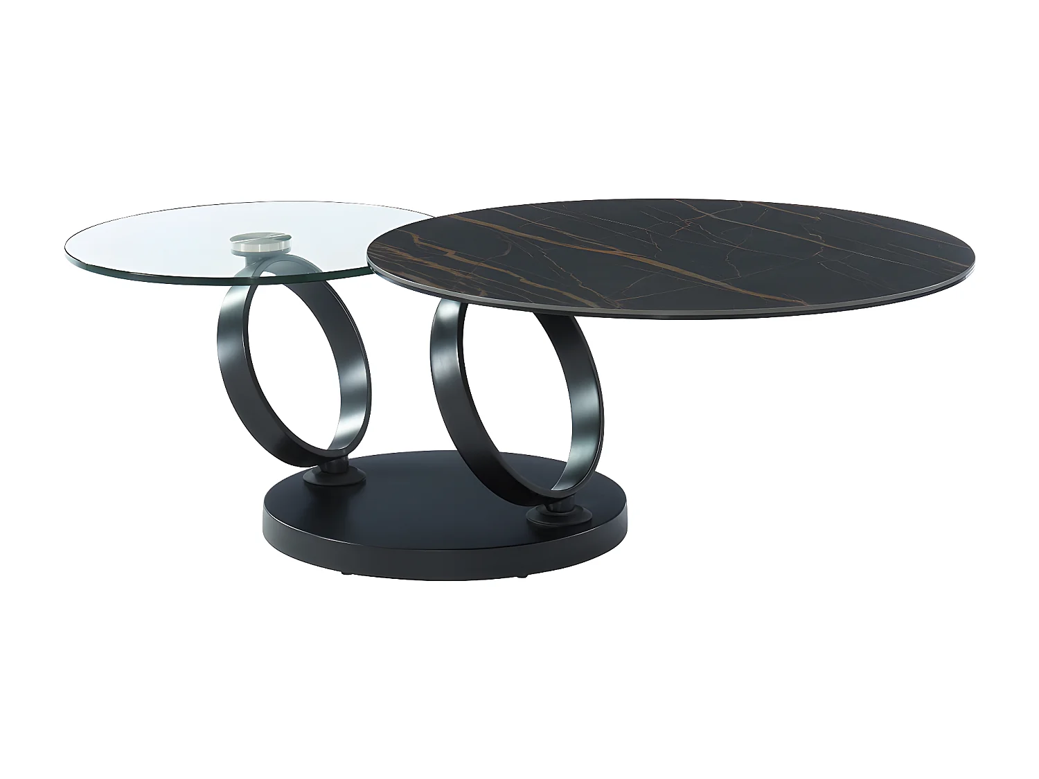 Table basse avec plateaux pivotants en céramique, verre trempé et métal - Effet marbre noir - JOLINE de Maison Céphy