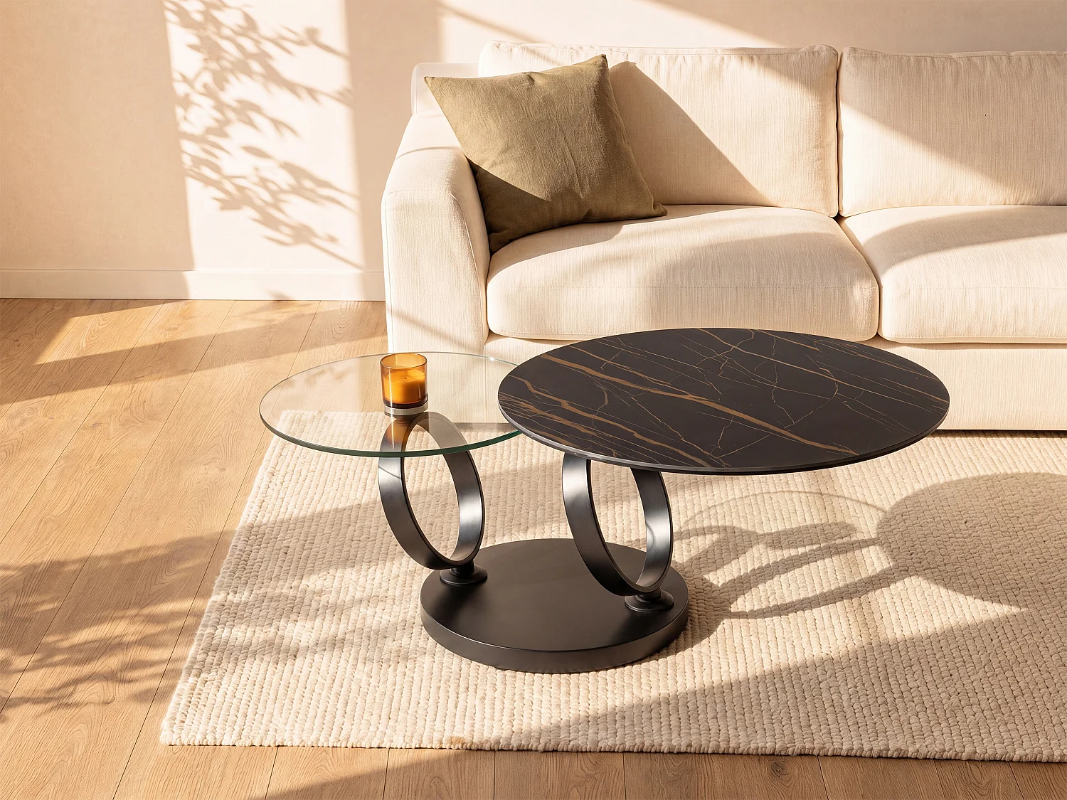 Moduleerbare design-salontafel van gehard glas en keramiek JOLINE