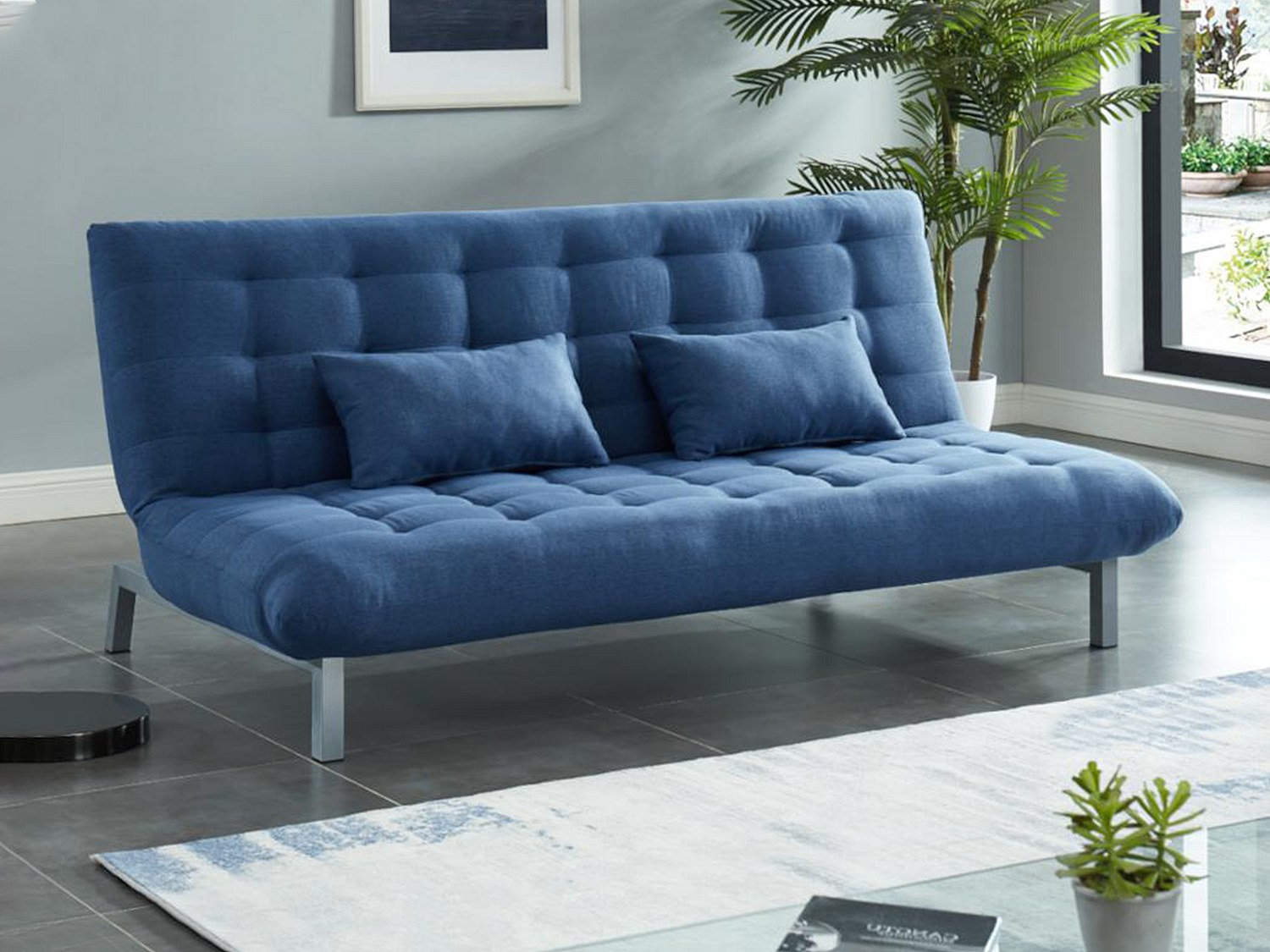 Canapé 3 places convertible clic clac en tissu HORNET - Bleu