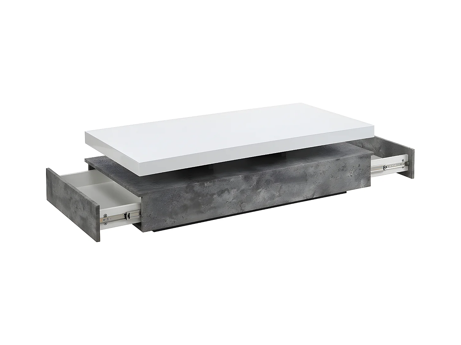 Mesa de centro FELIX - 2 cajones - MDF - Color: cemento y blanco