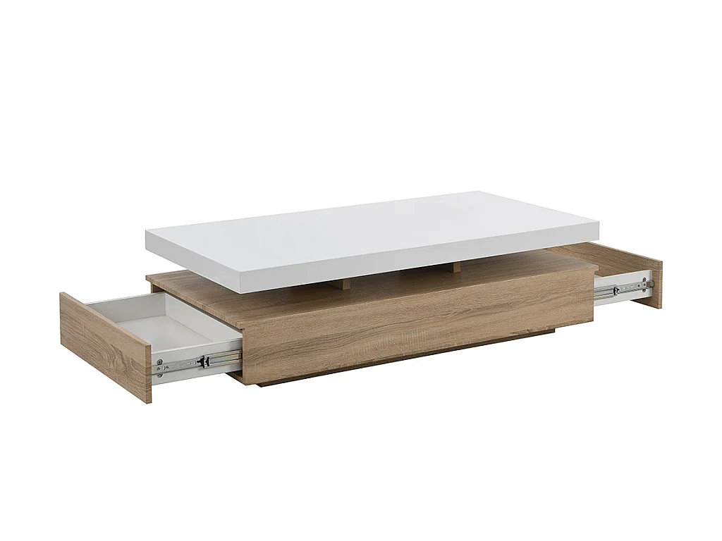 Mesa de centro FELIX - 2 cajones - MDF - Color: cemento y blanco