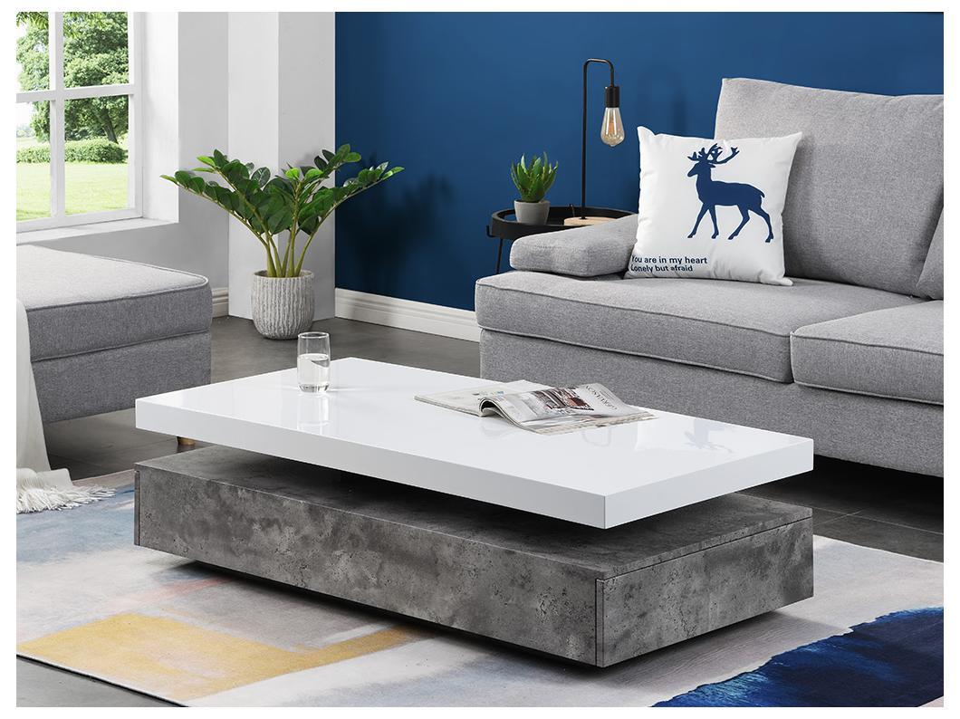 Salontafel FELIX - 2 lades - Mdf - Kleuren: betongrijs en wit