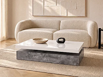 Couchtisch mit 2 Schubladen - MDF - Beton-Optik & Weiß - FELIX