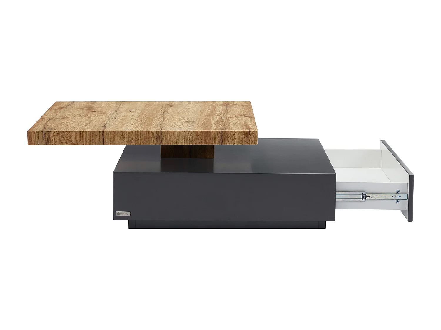Table basse pivotante avec 1 tiroir en MDF - Anthracite et naturel - KYRIA