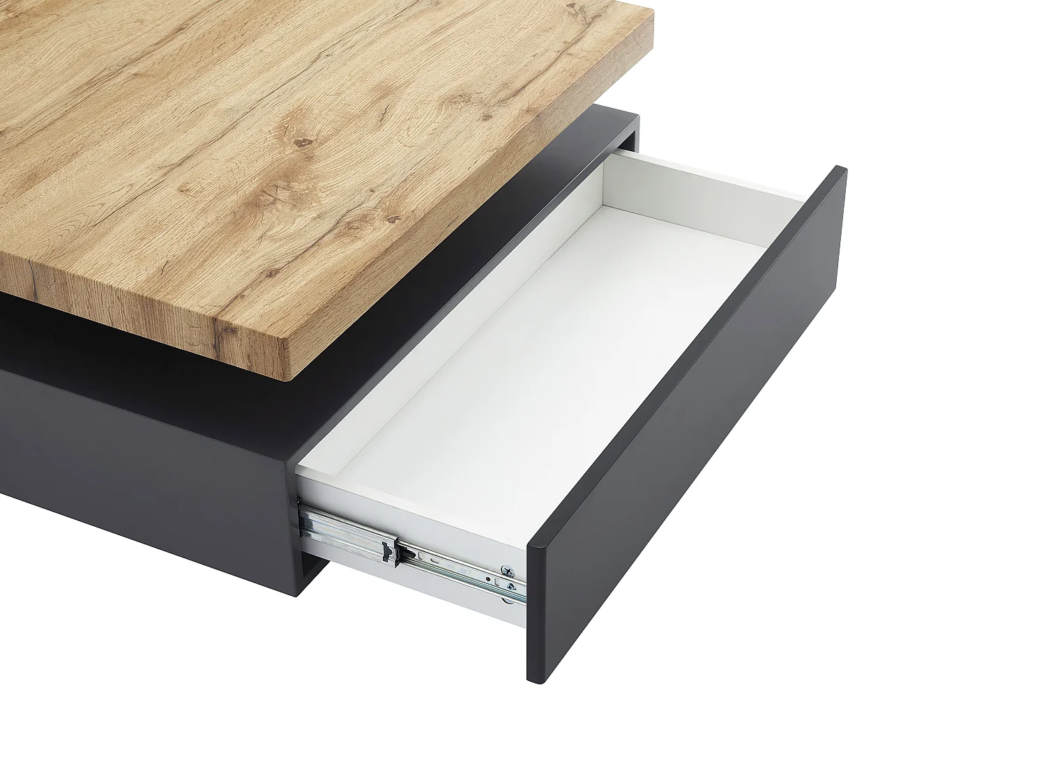 Table basse pivotante avec 1 tiroir en MDF - Anthracite et naturel - KYRIA