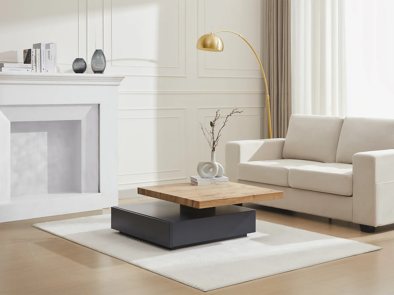 Salontafel KYRIA - 1 lade & draaiblad - MDF - Kleur: Antraciet & eik