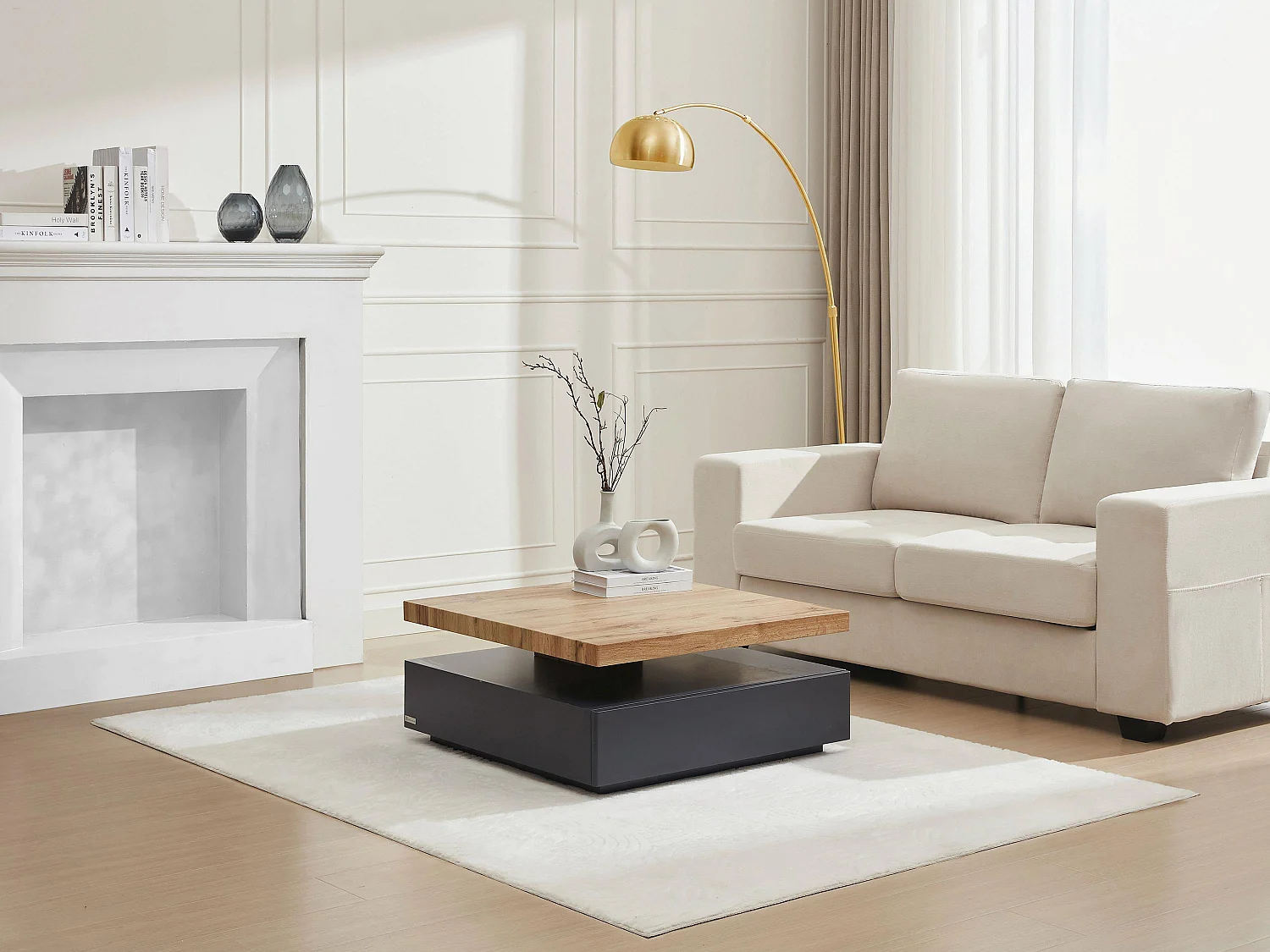 Salontafel KYRIA - 1 lade & draaiblad - MDF - Kleur: Antraciet & eik