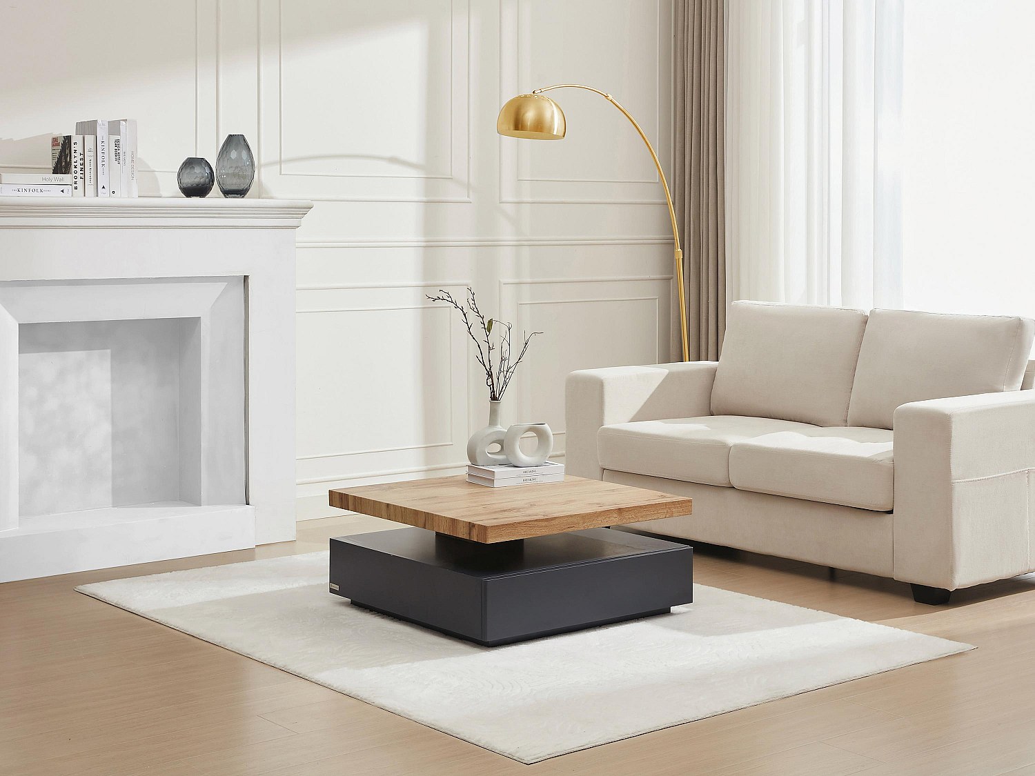 Couchtisch drehbar - 1 Schublade - MDF - Anthrazit & Holzfarben - KYRIA günstig online kaufen