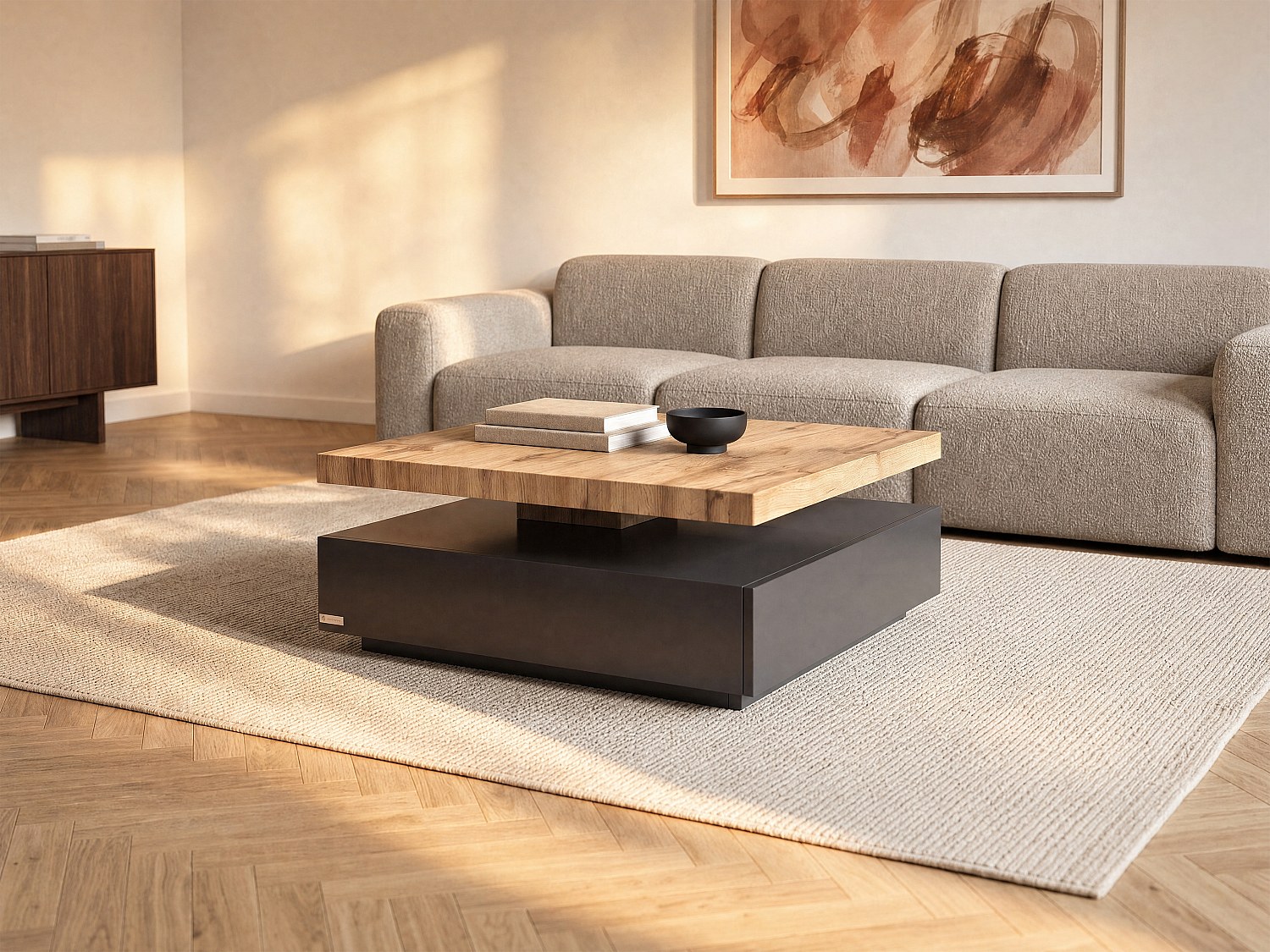 Vente-unique Couchtisch drehbar - 1 Schublade - MDF - Anthrazit & Holzfarben - KYRIA 708009