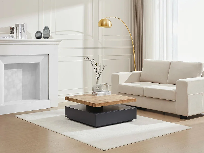 Salontafel KYRIA - 1 lade & draaiblad - MDF - Kleur: Antraciet & eik