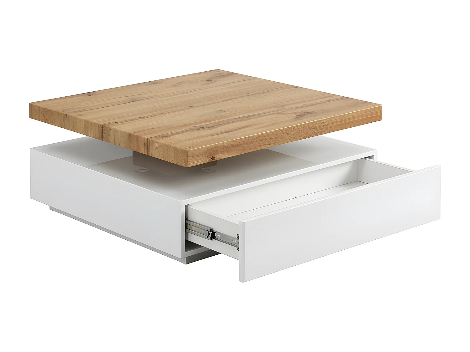 Tavolino 1 cassetto e piano girevole in MDF Bianco e Rovere - KYRIA