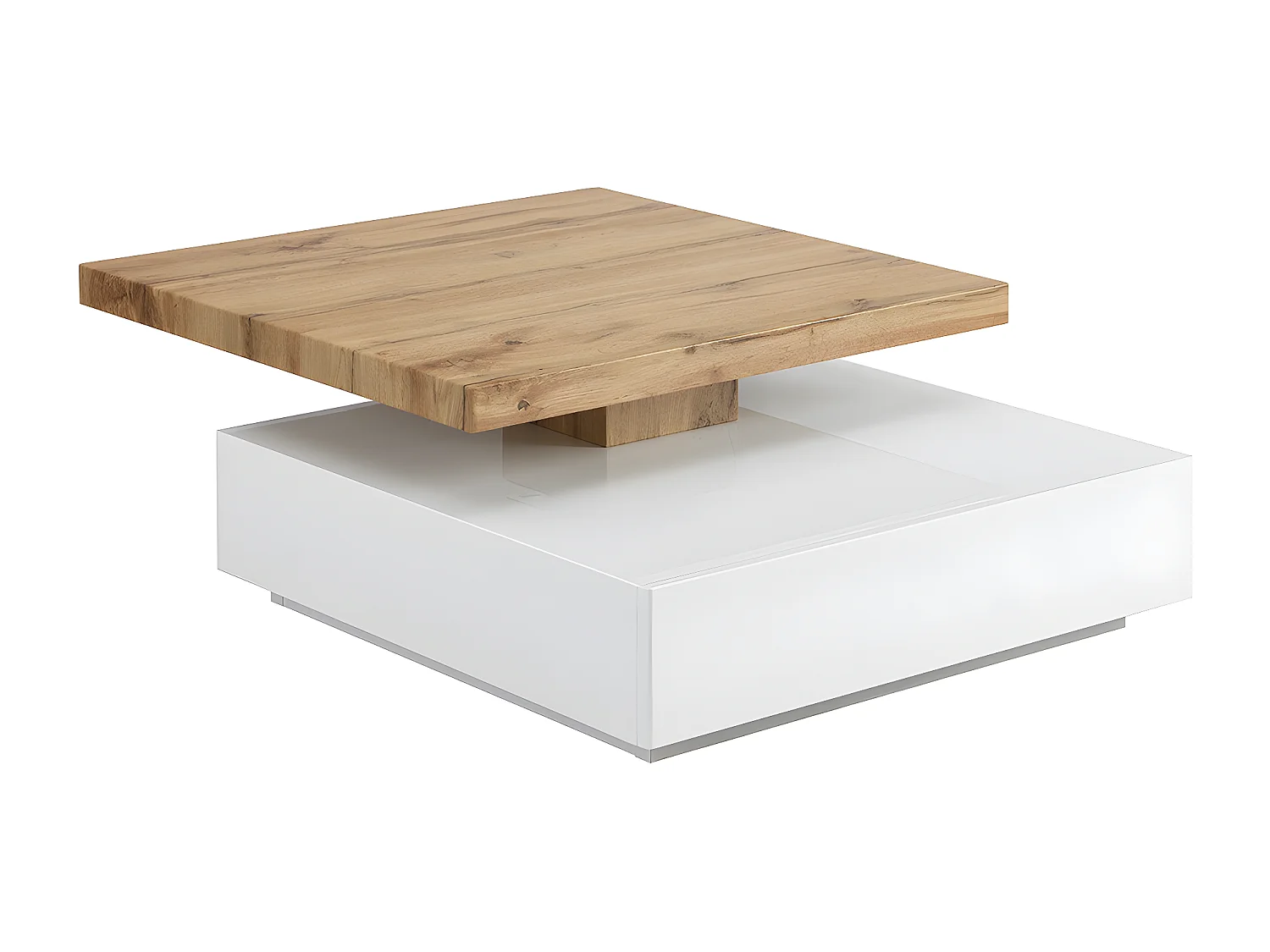 Tavolino 1 cassetto e piano girevole in MDF Bianco e Rovere - KYRIA